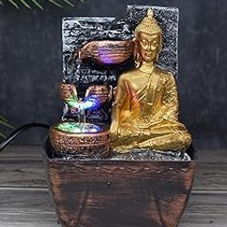 Lord Buddha Tabletop Waterfall Fountain with LED Light for Home Decor-1