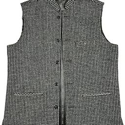 Mens's Self Checked Pattern Nehru Jacket, Green and Black, Classic Tweed-image-34