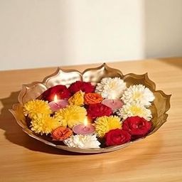 Decorative Gold Floral Bowl, Scalloped Edge Design, Metal Urli for Home Decor-image-29