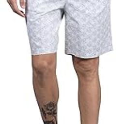 Men's White Floral Print 100% Cotton Lounge Shorts-image-72