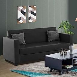 FURNY Berllio 3 Seater Leatherette Sofa Set (Black)-picture-22