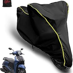 Autobirsa Waterproof Scooty Cover Compatible for Yamaha Fascino 125 with Mirror Packet and Jungle Print Scooty Cover with Black & Yellow Piping-29