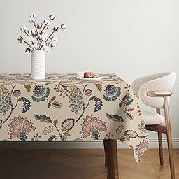 Cotton Rectangular Dining Table Cover for 6 Seater, Printed Table Cloth for Dining/Center Table, for Home Décor (Size - 90" x 60", BeigeAnokhi)-23