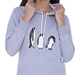 Women's Cotton Fashion Hooded Pullover Sweatshirt with Kangaroo Pockets | Penguin – Grey | Sizes: Small to 3XL |-picture-4