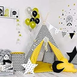 Nyra Decor Portable Teepee Tents with Padded Mat and Cushions Free Kit Bag Black Zig Zag Yellow for Kids-picture-28