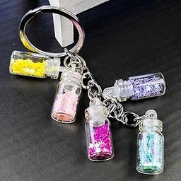Ak Store Colorized Shining Star Drifting Bottle Keychain 5 Glass Colorful Wishing Bottle Keyrings For Lover Gifts Key Chain For Car Bags Key Rings, Multi-Coloured-26