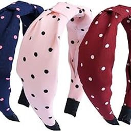 Matkooz Polka dots Print Flat Knot Hair Bands For Girls And Women - Pack Of 3Pcs - Peach,Red,Blue-image-40