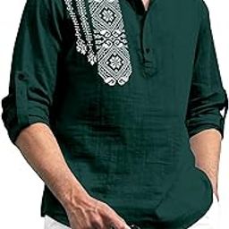 Folgen Men's Printed Cotton Blend Full Sleeve Straight Kurta Regular Fit Short Kurta Shirt for Men-image-73