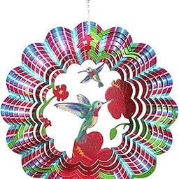 VPLLEX Laser Cut Wind Spinner with Color Sparkling Gazing Ball for Home Hanging Decor Ornament, Wall Hanging Decor Showpiece, Metal Rotating Hanging Wind Chime (Humming Bird Spinner)-image-14