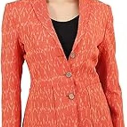Womens Ikat Orange Cotton Blazer-49