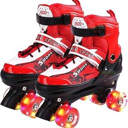 Funtool toys Power Sport Adjustable Quad Roller Skates for Kids – 4-Wheel Light-Up Skates with Safety Straps & Breathable Design – Fun Outdoor Skating Shoes for Boys & Girls (Red)-image-39