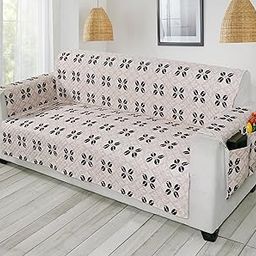 FABRIGAANZA Printed Sofa Seat Cover for 5 Seater | Heavy Antiskid Backing | Side Pockets | Machine Washable | Durable Sofa Seat Runner for Couch in Living Room (3 Seater + 2 Seater) - Beige Damask-image-39