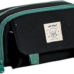 SYJBUH Cute Pencil Pouch Large Capacity Multi-Compartment Zipper Bag Canvas Box Stationery Case and School Supplies Organizer (Black)-image-1