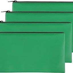 4P Money Bag 11 X 6 ", Safe Durable Money Bags With Zipper For Cash Waterproof, Coin Money Pouch PU Leather Bank Bag, Bank Bags With Zipper for Checks Makeup Bills Receipts Tool Storage Bag (Green)-23