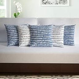 Divine Casa Microfiber Cushion Covers Set of 5 | Size 16 x 16 Inch Decorative Sofa Throw Cushion Cases | Soft & Durable for Living Room Bedroom Couch Home Decor | Abstract | Blue Heron-image-1