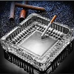 Wellxo Crystal Glass Square Tabletop Ash Tray Glass Ash Tray For Cigarette, Cigar Smoking For Home, Car, Balcony, Crystal Clear Big Size Square Ash Tray Box Crystal Quality Glass Ash Tray-17