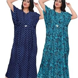 Women Casual Floral Printed Multicolor Night Wear Gown/Free Size Kaftan/Cotton Kaftan Nighty Pack of 2_KRNT3-image-1