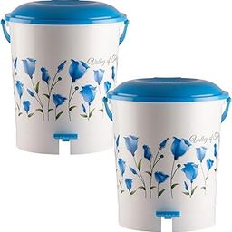 Homestic Floral Printed Multiuses Plastic Pedal Dustbin, Waste Bin, Trash Can With Handle, 10 Litre- Pack of 2 (Blue)-47KM0761-6
