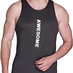 Mens Vest, Sleeveless Round Neck Cotton Blend Gym Vest|S-VST-AWESM-D.Grey|-image-39