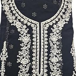 Magic Gala Karachi Suit for Women – Embroidered Viscose Georgette Kurta with Cream Thread Work & Hand Pearl Moti – Riyon Bottom & Heavy Nazmin Chiffon Dupatta-image-3