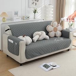 HOKIPO Water Repellent + Waterproof Quick Dry Sofa Cover Mat for 3 Seater Sofa with Pockets on Armrest Cover - Dark Grey (NEW-5206-DGRY), Polyester Blend-image-32