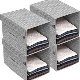 HomeStrap Printed Stackable Shirt Organizer With Cover Lid- Grey Pack Of 4(Shark Tank Product)(Non-Woven,Rectangular),34 X 44 X 19 Cm-10