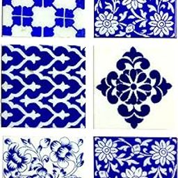Shiv Kripa Blue Pottery Home Decorative Tile Ceramic High Lighter Wall Tiles 4 x 4 Inch Set of 6 Tiles (Blue & White)-image-2