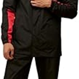 ZEEL Rain Coat for Men Waterproof for Bike Riders with Adjustable Hood Along with Inner Pockets, Polyester Rainwear Suit, Pants and Waterproof Drawstring Bag (EZE401, Black-Red, XXL)-image-36