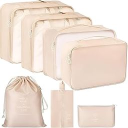 7-in-1 Travel Organizer Set – Nylon Packing Cubes, Makeup Bags, Shoe & Laundry Bags – Compact Luggage Organizers for Clothes, Cosmetics & Toiletries – Travel Essentials (CREAM)-image-3