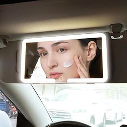 FlyerHigh Upgrade Car Sun Visor Vanity Mirror Inside Big Led Mirror with 3 Light Modes and 80 LEDs Rechargeable Makeup Dimmable Touch Control Light Up Mirror for SUV Truck-0