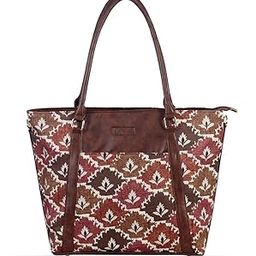 Ladies Tote Bag Stylish Handicraft Canvas Handbag for Women with Genuine Leather Handles | Spacious Office & Laptop Bag with Detachable Sling Shoulder Purse-image-114