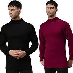 Men's High Neck Full Sleeves Black and Maroon Top/Upper/Vest Thermal - Pack of 2 (#ABW-Prmm-Men-HNFS-B(1)-M(1)-75cm)-25