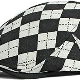 Women Men Beret Newsboy Hats Plaid Golf Sun Hat Cotton Flat Cap Baseball Caps Cabbie Driving Cap (Black)-3