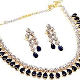 Gemstone Blue Sapphire fine Two Tone Plated CZ FINE TANISHQ Stylish Pave AD Jewelry 4520 for Womens Girls-image-28