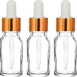 10 ml Clear/Transparent Round Empty Glass Bottle/Glass Dropper/Golden Ring/Silicon White Teat, Refillable, For Essential Oils, Perfumes (Pack Of 3)-34