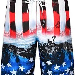 Men's Bathing Suits Swim Trunks Long Beach Shorts Men's Swimsuits # Flag L-image-91