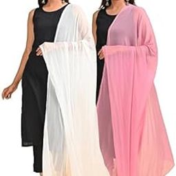 CHIFFON DUPATTA Printed Design Dupatta for Women - 2.25 Meter Length (Pack of 2) | Lightweight & Soft Ethnic Wear Dupattas for Kurti, Salwar Suit & Daily Use -L PINK/WHITE-70