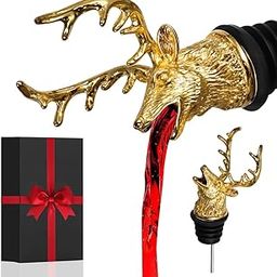 HASTHIP® Wine Pourer Red Wine Spout for Wine Bottle Golden Buck Deer Statue Wine Pourer Aerator Universal Wine Bottle Stopper Wine Accessories Gift-image-33