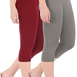 Combo Pack of 2 Skinny Fit 3/4 Capris Leggings for Women Black Royal Blue-image-83