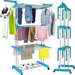Stainless Steel Heavy Duty Stainless Steel Foldable Stand for Drying Clothes Drying/Cloth Stand/Clothes Dryer/Laundry Drying Rack Extra Hook Clothes Cabins Small Foldable Office,Home-image-43