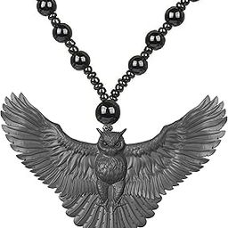 Owl Flight Flying Bird Jewelry Charm Pendant Necklace Handmade Jewelry with lack Beads Boho charm Chain Unisex Gift Black Oul Necklace with Black Beaded Chain Symbol of Wisdom Birthday Gifts-image-78