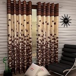 Home Sizzler flower Opaque 2 Pieces Mapple Eyelet Polyester Window curtains- 5 Feet, Brown-image-54