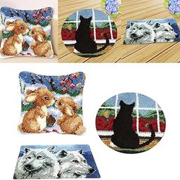 FABLOFT® 3 Set Animal Pattern Latch Hook Rug Kits with Tools DIY Home Art Ornaments-24