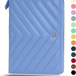 NEORAH – A5 Cover [ SLEEVE ONLY ] with Quilted Compendium Zipper Closure | Handcrafted FAUX LEATHER Sleeve | Travel Journal Planner Diary Holder with Pen Loop | 2 Front & 1 Back pocket | 6 Card Slots |Multifunctional Wallet, fits any A5 soft cover Hobonichi, Filofax, Moleskine, Midori, Leuchtturm, Stalogy, Travellers Notebook Planner Organiser Agenda Journal - LIGHT BLUE-picture-30