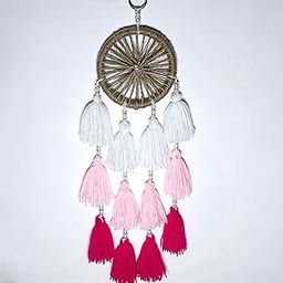 Handmade Dream Catcher Wall Hanging - 43cm x 12cm - Crochet Tassels and Jute - Boho Wall Decor for Bedroom and Living Room (White, Pink, Magenta)-image-59