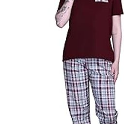 Women's Cotton Solid Top and Pyjama Set | Women's Cotton Printed Round Neck T-Shirt with Pajamas | Night Suits for Women | Lounge Wear Set for Women-image-15