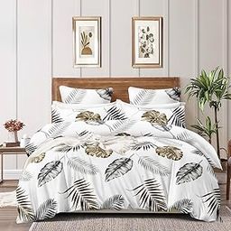 DreamHours Glace Cotton 90x100 Flat Bedsheet for Double Bed with 2 Matching Pillow Covers | Soft & Wrinkle-Free | 300TC (King, Leaf Print)-image-47