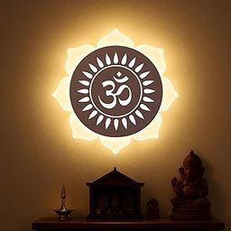 Lamp master Flower Om LED Wall Light - Rose Gold & Frosted Acrylic | 23cm | Warm White | Ideal for Temple, Living Room, Bedroom, Pooja Room, Mandir, Shops, Hotel (Flower - Om - Rose Gold)-image-71