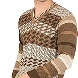Men Woolen V-Neck Printed Self Design Pullover Heavy Rainbow Fabric Winter Wear 100% Pure Wool Cardigan for Men Long Coaty Fully Warm Heavy Pullover Cardigans Free Sizes-image-16