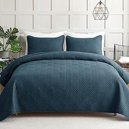 Whale Flotilla Elegant Extra Soft Quilt Set Twin Size, 2-Piece Lightweight Modern Geometric XL Twin Quilt Bedding Sets Bedspread Coverlet for All Seasons, Navy-image-36